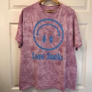 Graphic T-Shirt XL, Love Sucks, Cotton, Unisex, Blue Pink Tie-dye